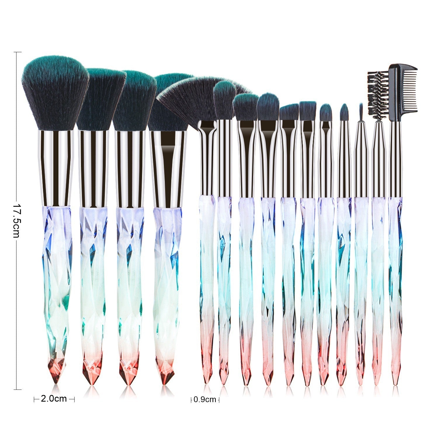 15 Pcs Diamond Crystal Handle Makeup Brushes Foundation Eyeshadow