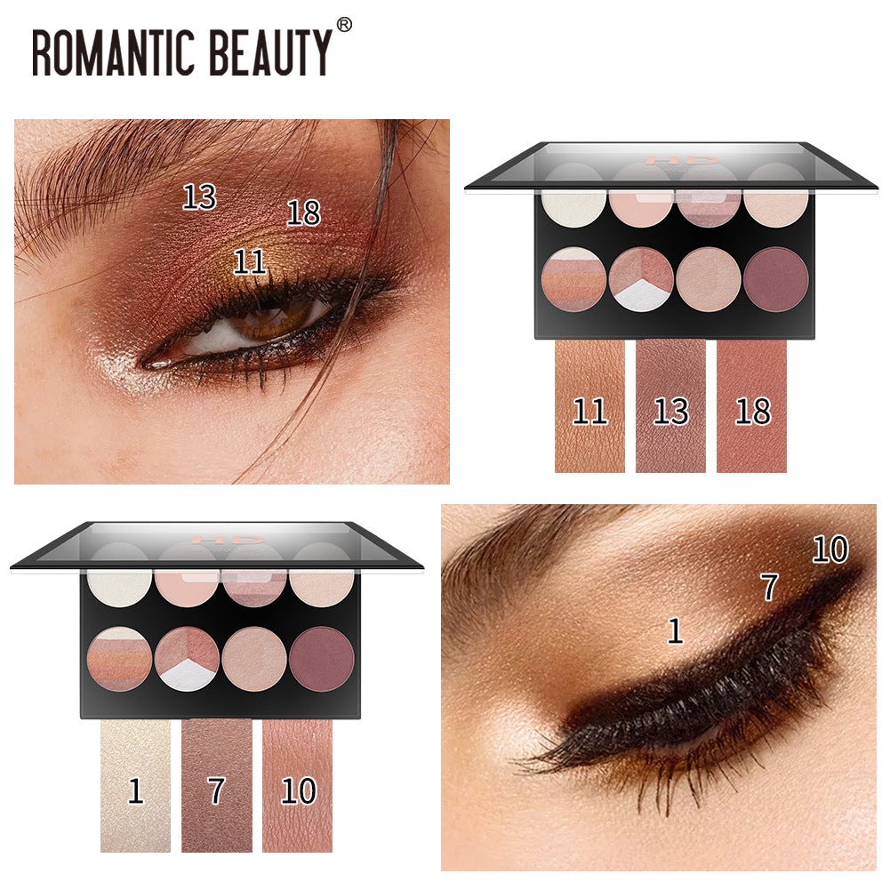 Romantic Beauty 8 Color Eyeshadow Palette Pearl Matte Finish