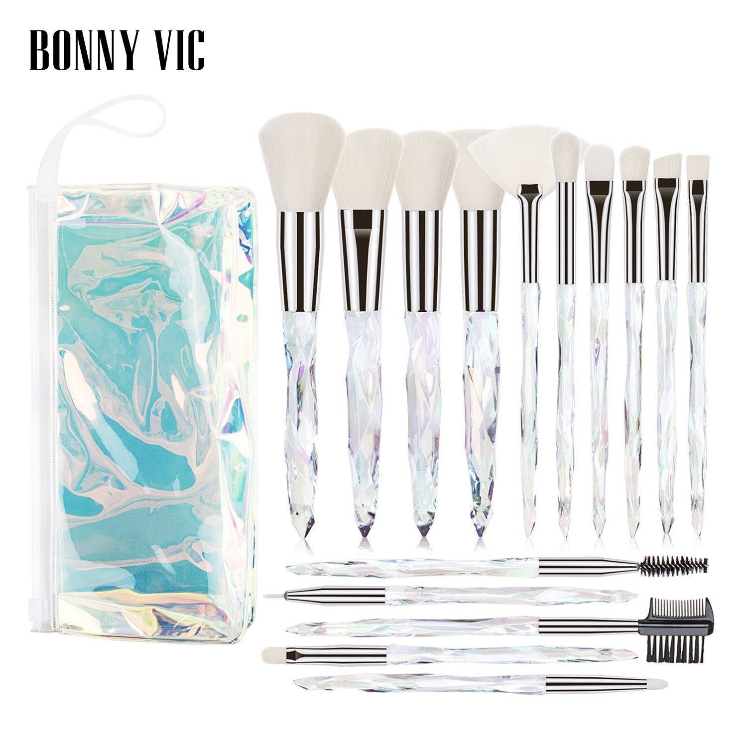 15 Pcs Diamond Crystal Handle Makeup Brushes Foundation Eyeshadow