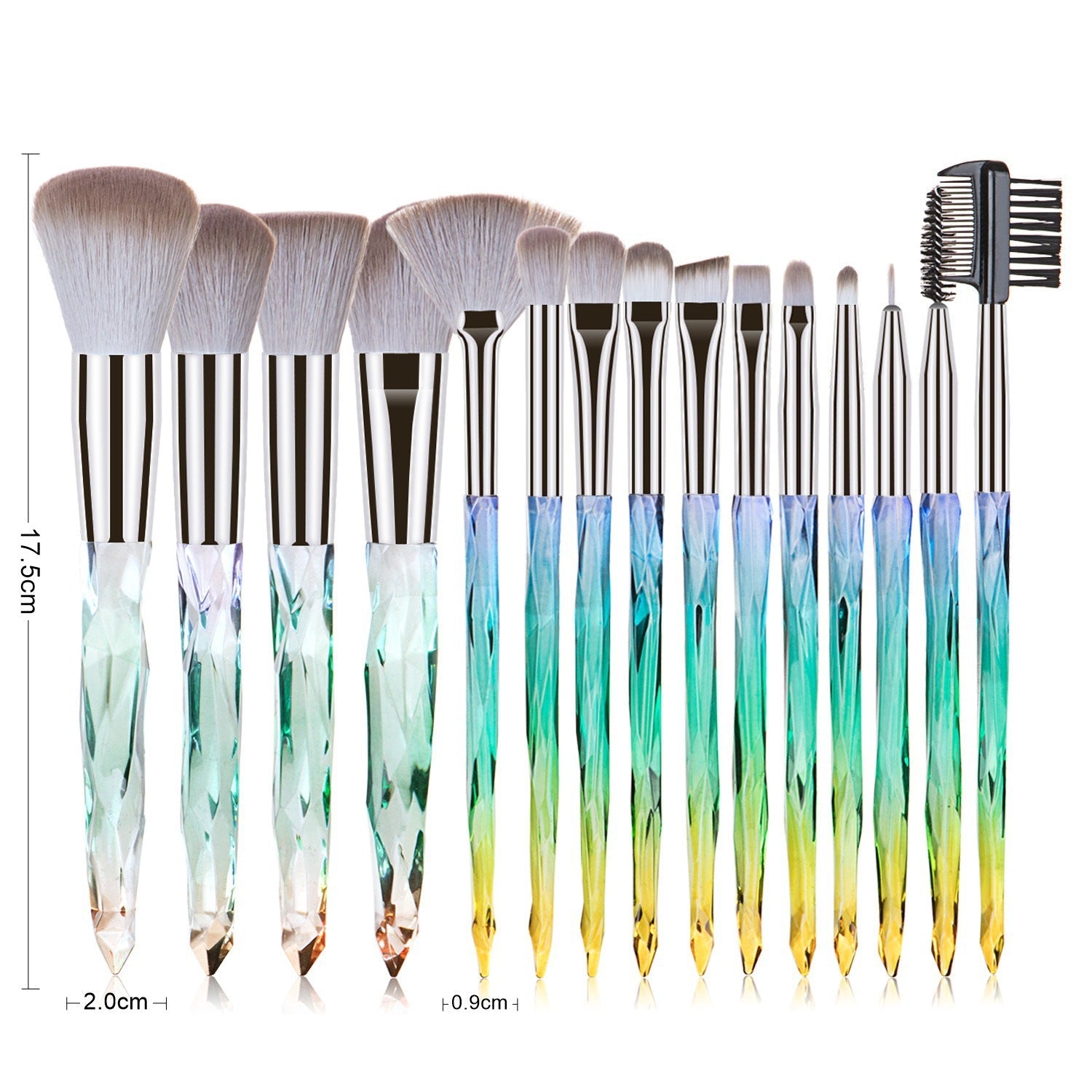15 Pcs Diamond Crystal Handle Makeup Brushes Foundation Eyeshadow