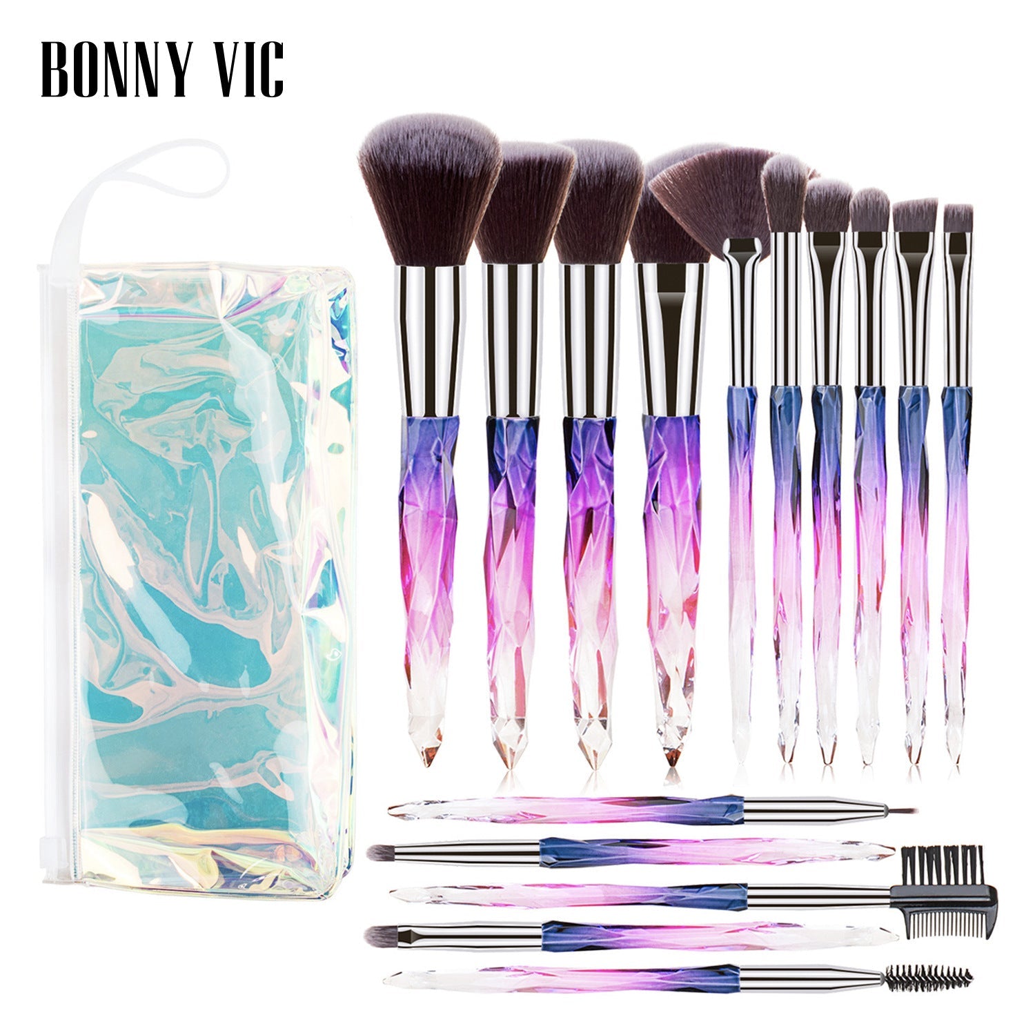 15 Pcs Diamond Crystal Handle Makeup Brushes Foundation Eyeshadow