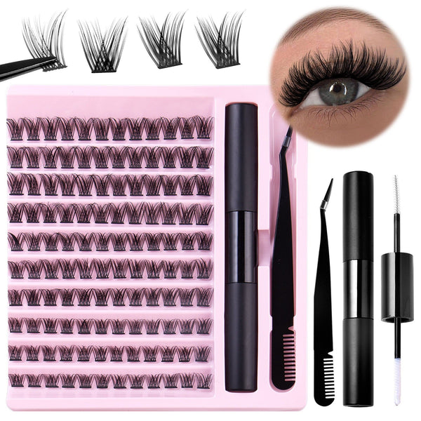 DIY Eyelash Extensions Kit Lash Clusters Bond Glue Tweezers
