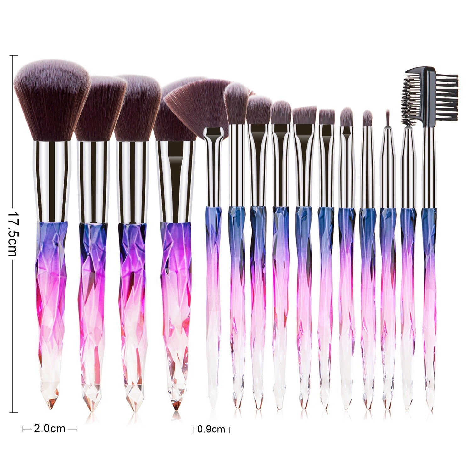 15 Pcs Diamond Crystal Handle Makeup Brushes Foundation Eyeshadow
