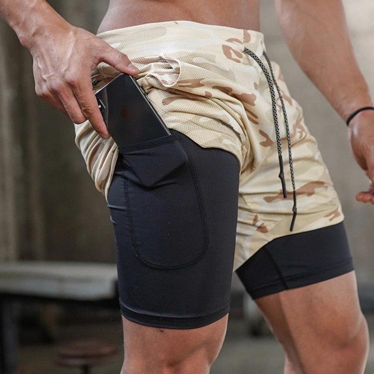 Men’s Camo Running Shorts 2-in-1 Quick Dry Gym Training