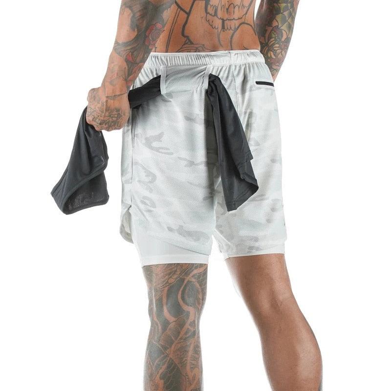 Men’s Camo Running Shorts 2-in-1 Quick Dry Gym Training