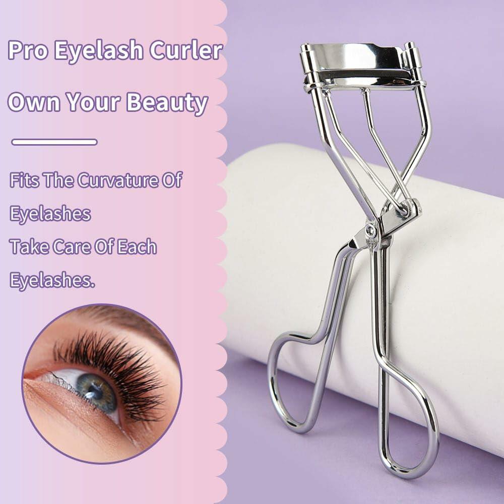 2-in-1 Eyelash Curler and Tweezer Set Silver Travel Friendly