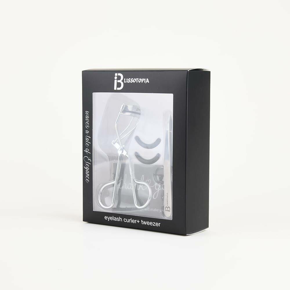 2-in-1 Eyelash Curler and Tweezer Set Silver Travel Friendly
