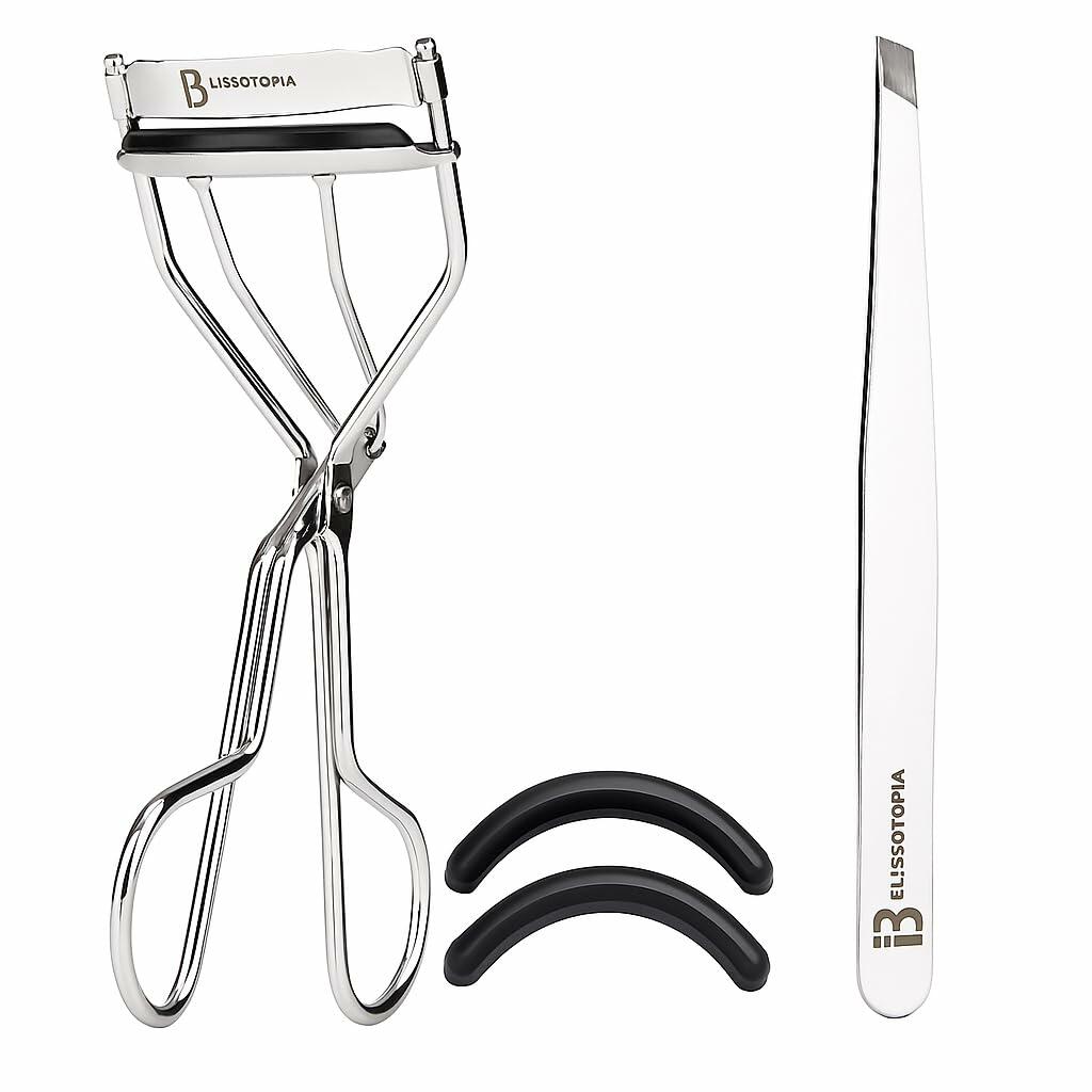 2-in-1 Eyelash Curler and Tweezer Set Silver Travel Friendly
