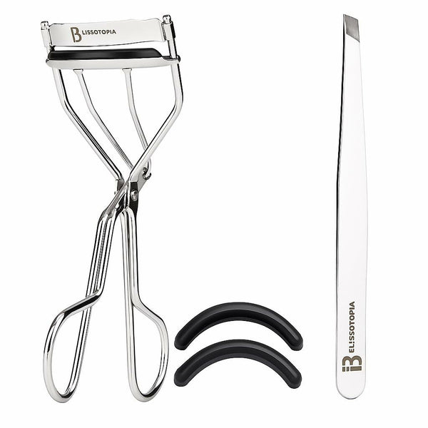 2-in-1 Eyelash Curler and Tweezer Set Silver Travel Friendly